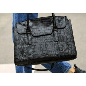 NEW $525 Wool And Oak All Day Bag Black Leather Croc Print Convertible W/ Wallet